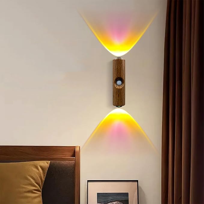 Motion Sensor Wall Lamp, Motion Sensor Light Indoor, Smart Night Light, Rechargeable Sensor Bathroom Light, Magnetic Mount lamp for Bedroom, Bathroom, Courtyard, Livingroom (Walnut -7 Color)