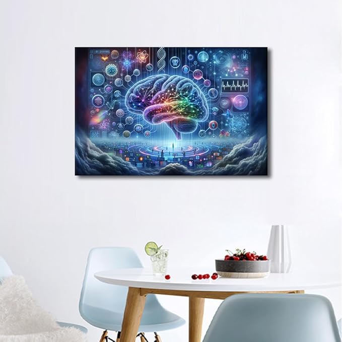 Wall Art for Living Room Digital Brain Canvas Wall Art for Bedroom Artificial Intelligence Picture for House Wall Decor Human Brain Posters for Room Neural Network Prints Wall Decor 16"Wx24"Hx1 Panel