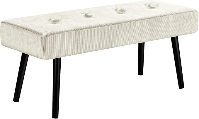 Entryway Bench - Beige Bench for Bedroom, Modern Ottoman End of Bed, Corduroy Padded Benches for Living Room, Foyer, Mudroom, Hallway - 39" L x 14" W x 17" H