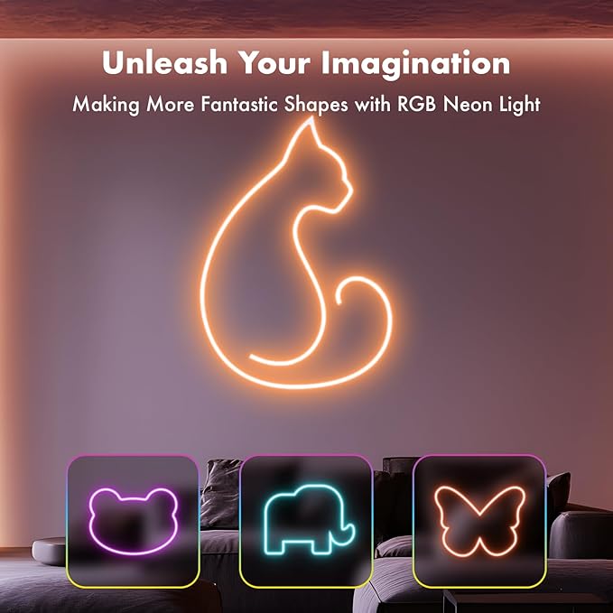 Neon Rope Lights, 20FT RGB LED Strip Lights, Waterproof IP67 LED Lights for Bedroom, DIY Design, Music Sync, 44 Key Remote Control, Multiple Modes for Bedroom, Holiday Decoration
