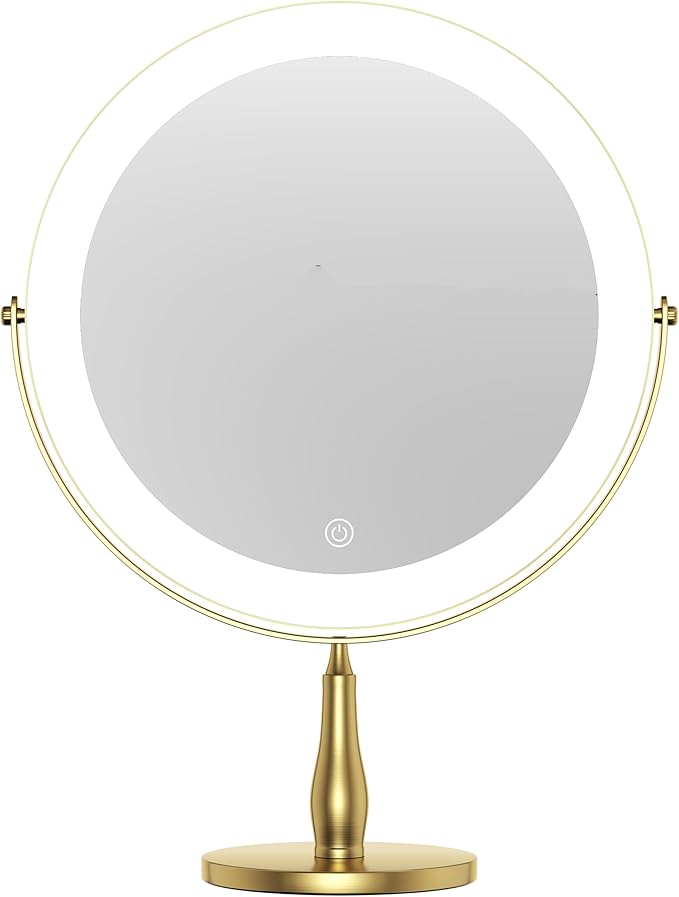 9" Extra Large Lighted Makeup Mirror, 1X/10X, 2-Sided Magnifying Mirror with 96 LEDs, 3 Color Dimmable Lights, 360° Swivel, LED Vanity Mirror, White - Great Gift Gold