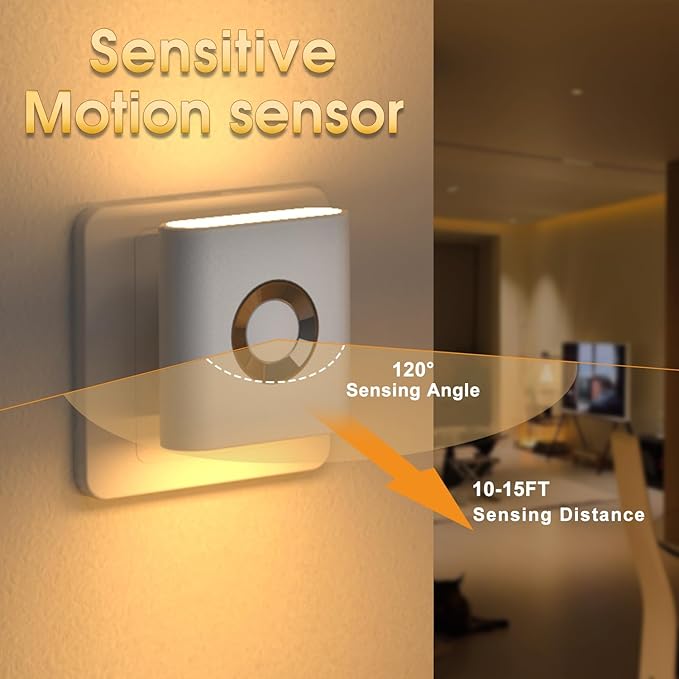 Motion Sensor Night Light, [2 Pack] Night Lights Plug into Wall, Dusk to Dawn & Motion Sensor, Plug in Night Light, 3000K Nightlight for Bedroom Bathroom Hallway