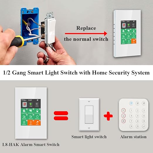 LANBON L8 LCD Alarm Smart Switch, Smart Home Security & Light Control Switch,Indoor Alarm System for Home Security,DIY Door/Window Alarm with APP No Subscription-7 Pieces Kit,Need Neutral Wire,L8-HAK