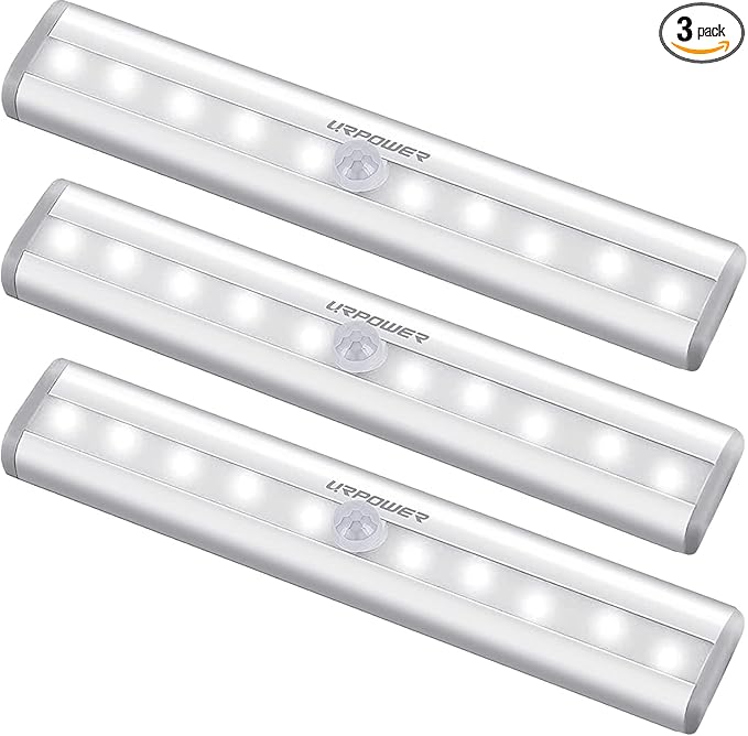 URPOWER Motion Sensor Light Indoor Motion Sensor Closet Lights Battery Operated Magnetic Under Cabinet Lights Strip Wireless Stick Up Night Lights (Cool White 2 Pack)