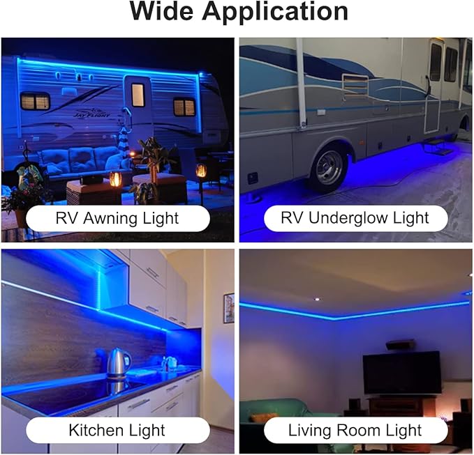 RV Underglow Led Light Kit, 12V 16.4FT RV Awning LED Light Strip, Waterproof Exterior Underbody Lighting for Camper Motorhome Travel Trailer Concession Stands Food Trucks, Blue