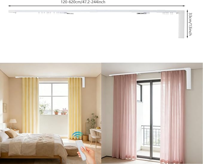 Electric Curtain Track, Retractable Motorized Curtains Rod From 7-20ft, Automatic Curtain Opener with Smart/Manual Control, Smart Curtains System for I-Rrail and U-Rail (For 7-20ft)