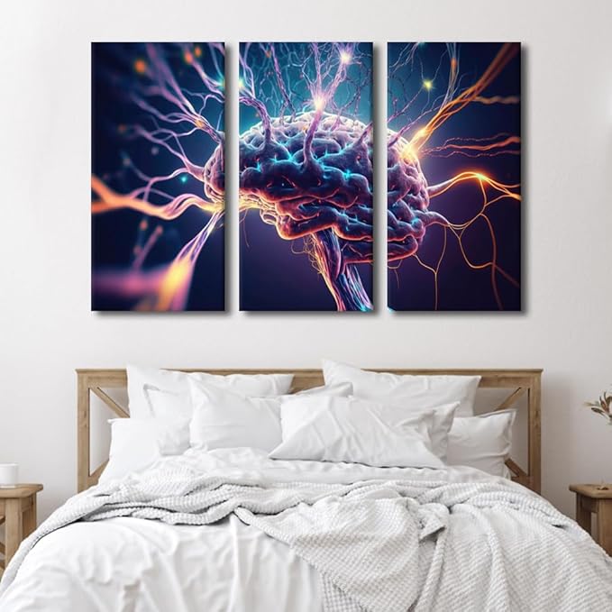 Large Canvas Wall Art Future Technology Picture Posters for Home Wall Decor, AI Pictures Print On Canvas Wall Art for Bedroom Office Wall Decorations Wooden Framed and Stretched, 60" Wx40 H