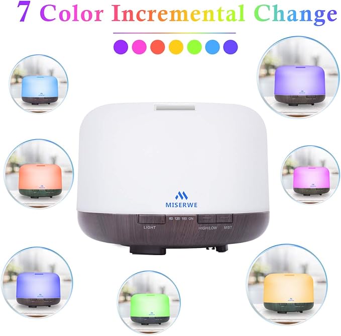 Miserwe Diffuser 500ML Essential Oil Diffuser with Adjustable Mist Mode and 4 Timer Setting Diffuser for Essential Oils Waterless Auto Shut-Off for Home Office Yoga Spa
