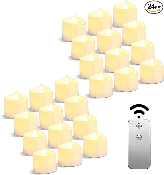 Da by LED Tea Light, Remote Control Tea Light, Electric Flashing Battery Powered LED Candle 1.5" x 1.5" for Wedding Party Halloween Christmas Home Decor 24pcs