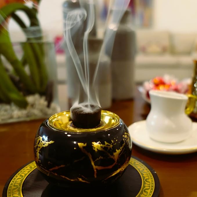 Mamoul Dahab 80g Oud Incense (Pressed Resin Disks) | Use with Bakhoor Charcoal (Carbon para) or Electric Bukhoor Burner Mabkhara Set | Meditation Decor & Stress Relief Arabian Home Fragrance