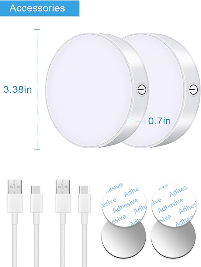 WILLED Dimmable Touch Light Buit-in 1000mAh Large Battery Rechargeable LED Tap Lights | Magnet Stick on Closet Portable Puck Night for Cabinet, Wardrobe, Counter, Kitchen, Bedroom(2 Pack)