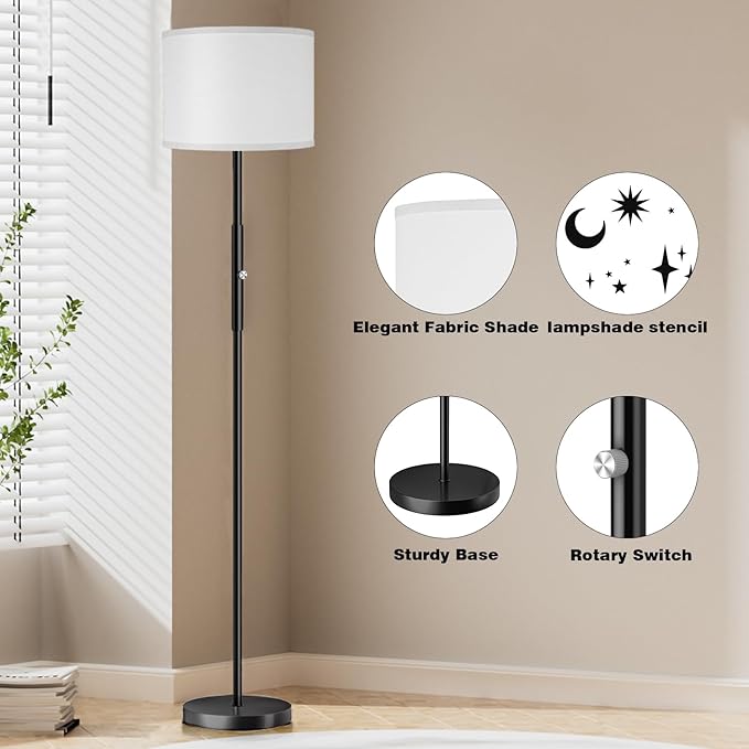PARTPHONER Floor Lamp for Living Room Bedroom with Lampshade Stencil, 65’’ Modern Tall Lamp Simple Design Standing Lamps for Kids Room Home Office Reading, Bulb Included