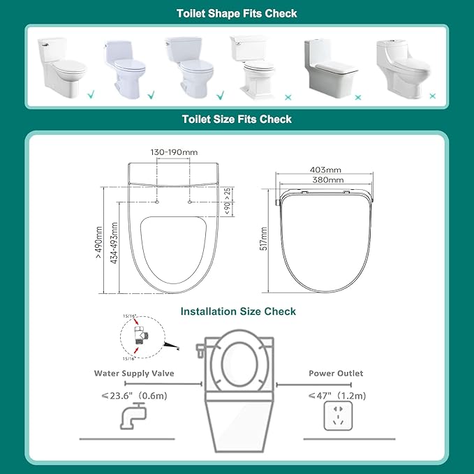 AQUATIZ Elongated Smart Toilet Bidet, Electric Toilet Seat with Self-Cleaning Nozzle, Adjustable Warm Water, Deodorizer, Air Dryer, LED Night light (Remote Control)