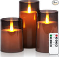 Homemory Realistic Flickering Flameless Candles Battery Operated, LED Fake Electric Candles with Remote Control and Timer for Home, Christmas Decoration, Grey, Set of 3