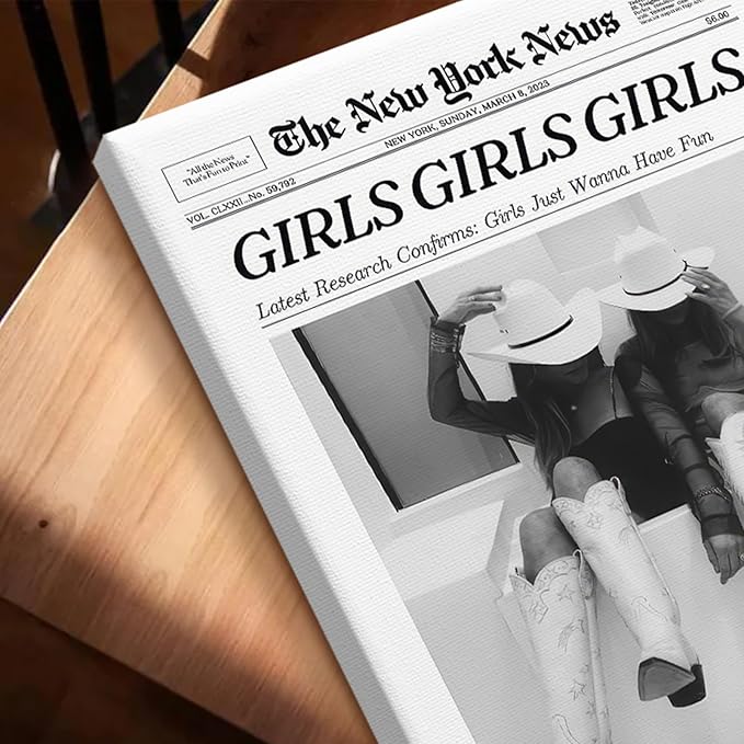 New York Trends Black and White Newspaper Wall Art,12x16In Vintage Healine Canvas Bedroom Wall Decor,Funky Feminist Framed Posters,Do It for The Plot,Bathroom Artwork for Bar Cart Girl Dorm Apartment Decorative,Framed