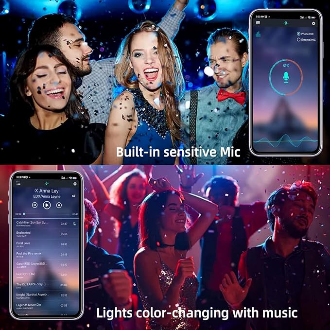 VST RGB LED Strip Lights, IP65 Waterproof 9.8ft LED Tape Light, Music Sync Color Changing Strip Lights, Smart App Control RGB Strip with Rechargeable Power Bank for Bedroom Home Party Decoration