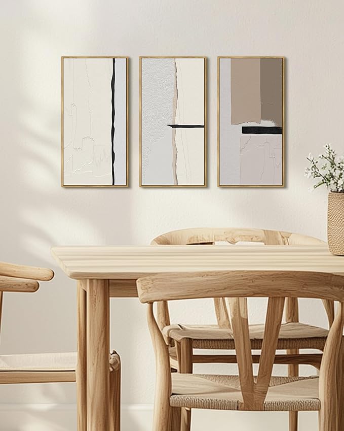KUVIOKE Beige Abstract Wall Art Framed Boho Gray Illustrations Modern Minimalist Painting Artwork for Living Room Bedroom 8x16in3pcs Natural Framed