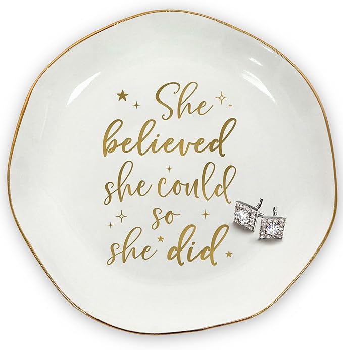 OASSIE Graduation Gifts for Women - 4x4 Round Ceramic Jewelry Dish Tray - Inspirational College High School Graduation Gifts for Friends Sister Women