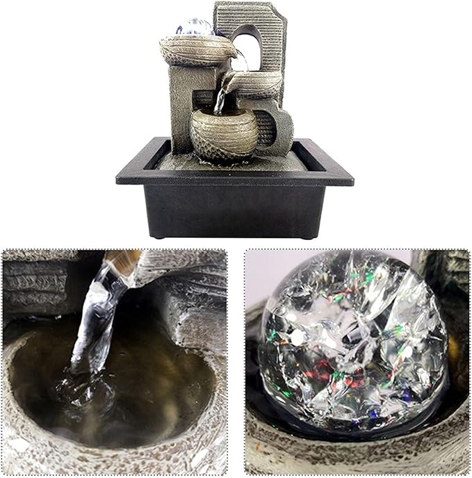 Crystal Ball Waterfall Meditation Feng Shui Colorful Light Home Decor Resin With Pump IndoorOffice Relaxation Zen Meditation Waterfall (Color : A) (B)