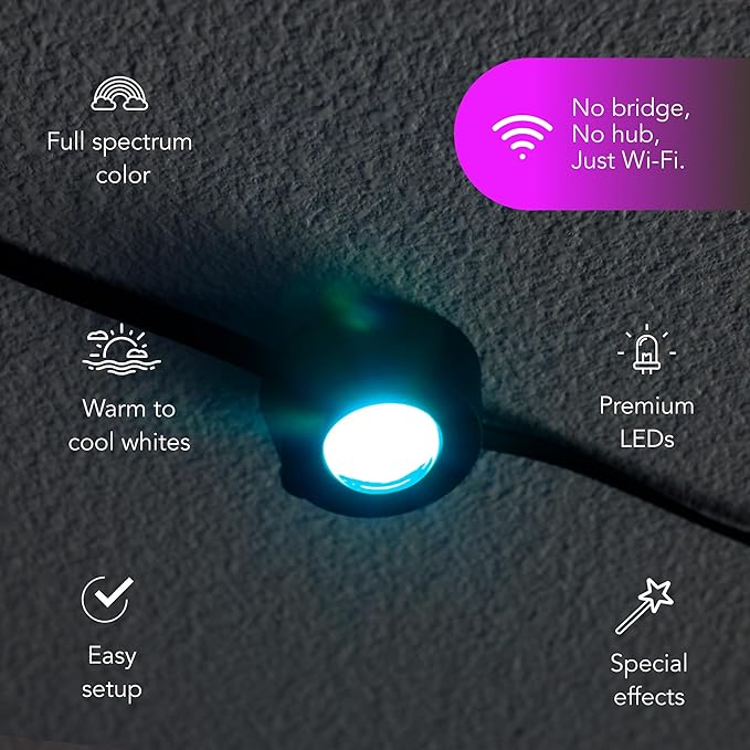 LIFX Permanent Outdoor Eave Lights, 50ft Smart RGB String Light, 30-Zone Color Control, Wi-Fi, App & Voice Control, Weatherproof, Expandable to 200ft, Works with Alexa, Google Asst, LFXSL50-30/LED/BLK