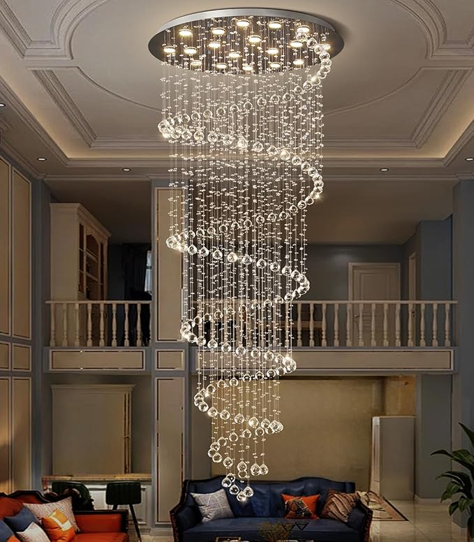W40 x H118in Chandelier with LED Bulbs Glam Crystal Light Hight Ceiling Lighting Fixtures for Living Staircase Foyer Entryway