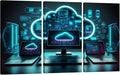 LSIUHWUWI 3 Panel Wall Paintings for Living Room Modern Cloud Technologies Neon Colors Cyber Space Picture Prints on Canvas for Home Office Wall Decorations, 20x40inchx3