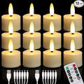 USB Rechargeable 3D Wicks Tealights Candle Flameless Flickering Battery Operated with Remote Control & Timer Realistic Led Tea Lights for Halloween Christmas Home Decor (12 PCS,Rechargeable)