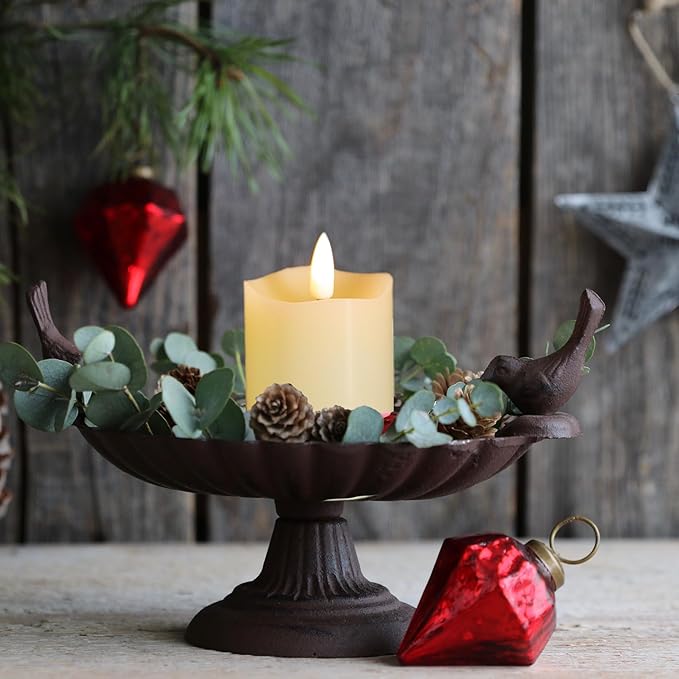 Eywamage Flameless Votive Pillar Candles with Remote Batteries Included, LED Electric Candles Set of 7, Flickering Realistic ABS+Paraffin Wax, Ivory