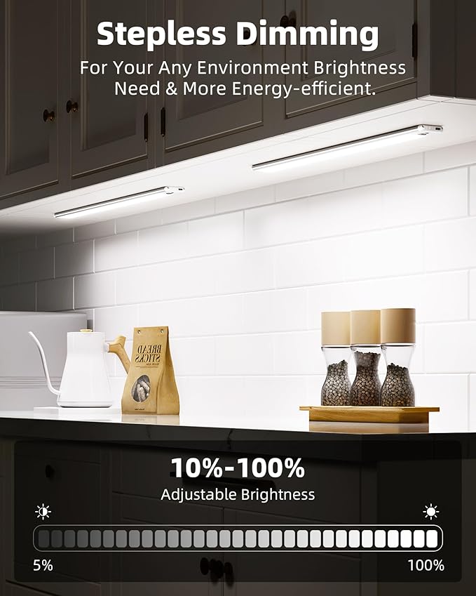 EZVALO Under Cabinet Lights,14.5'' Motion Sensor Light Indoor Dimmable, Super Bright 4000mAh Rechargeable Closet Lights 5700K with Remote Control, Wireless Under Counter Light for Kitchen (6 Pack)