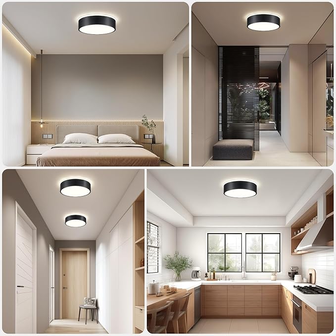 Black Flush Mount Ceiling Lights, Modern Dimmable 5CCT Close to Lighting Fixture, 2700K-6000K LED Round Ceiling Lamp for Kitchen Hallway Bedroom Laundry Room Entryway Bathroom-11.8in