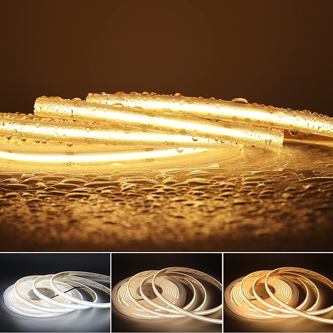 IP68 Waterproof COB LED Strip Light, 16.4FT 24V 4000K 480 LEDs/m CRI>90, Flexible Cuttable Tape Light for Outdoor Bathroom Swimming Pool Decoration (No Power Supply)