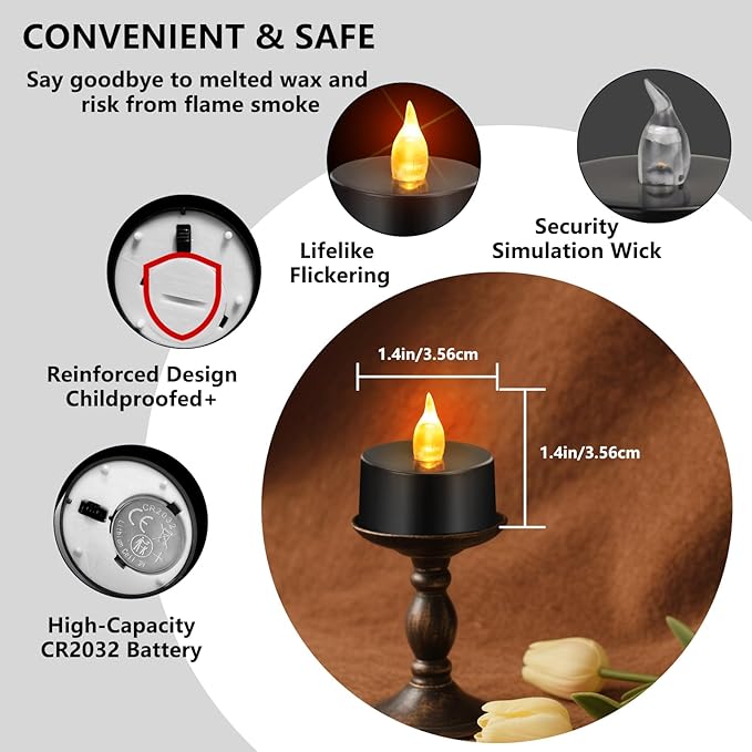 Tea Lights Battery Operated Candles LED Tea Lights Flameless Candles 200+ Hours Flickering Fake Tealights for Halloween, Christmas Aniversary Home Table Decor(Black, 100 Pack)