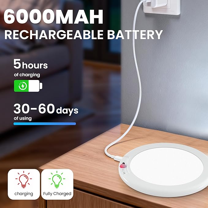 KINDEEP Rechargeable Motion Sensor Ceiling Light with Remote: Battery Operated Ceiling Light Wireless Indoor for Closets Shower, Closet, Stairs, Hallway, Pantry, 3 Color Temperatures Dimmable, 1Pack