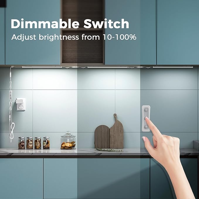 ASOKO Under Cabinet Led Light Plug in, Dimmable Daylight White 4000K, 3 Pack 12 inch Linkable Under Counter Lights 1500lm for Kitchen, Shelf, Workbench, Cupboard, Upgrade ETL Listed Plug 24V