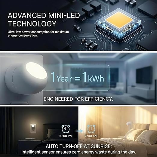 Mini LED Night Light Plug-in Smart Sensor Directional Lamp with 360° Rotating Head Auto Dusk to Dawn Lighting Energy Saving Pet Friendly Wall Light
