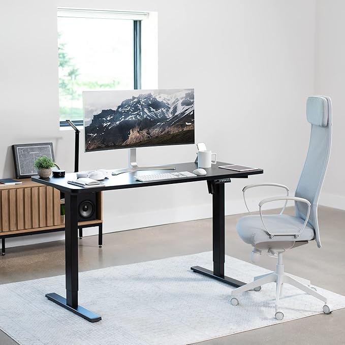 VIVO Electric 60 x 24 in Standing Desk, Memory Height Adjustment, 1B Series, Holds 220 lbs, One-Piece Black Top, Black Frame, DESK-KIT-1B6B