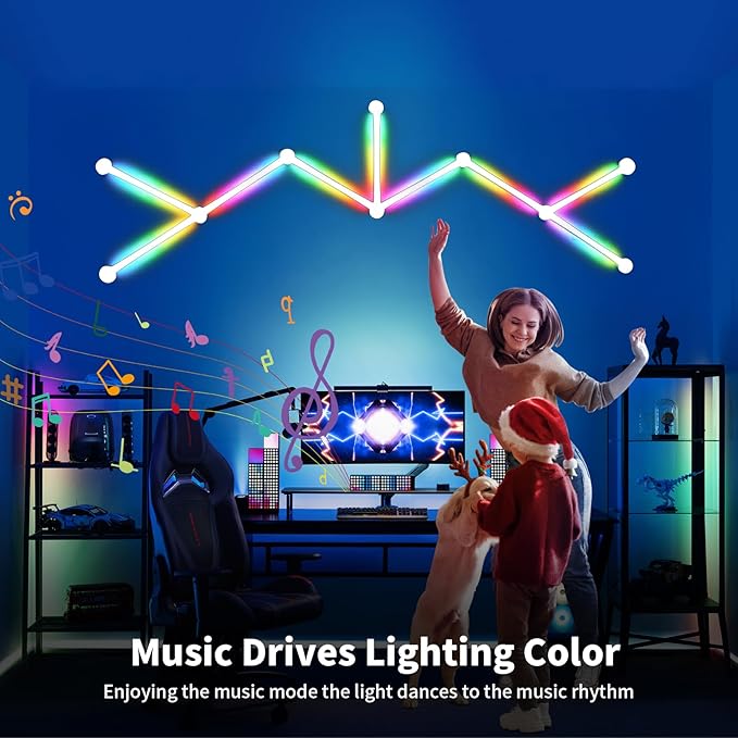 Smart WiFi LED Wall Lights, 16M+ Color Dimmable Gaming Light Works with Alexa and Google Assistant, Music Sync, DIY and Timer Feature, RGB Light Bars for Gaming Room, Bedroom (9 Pcs,White)