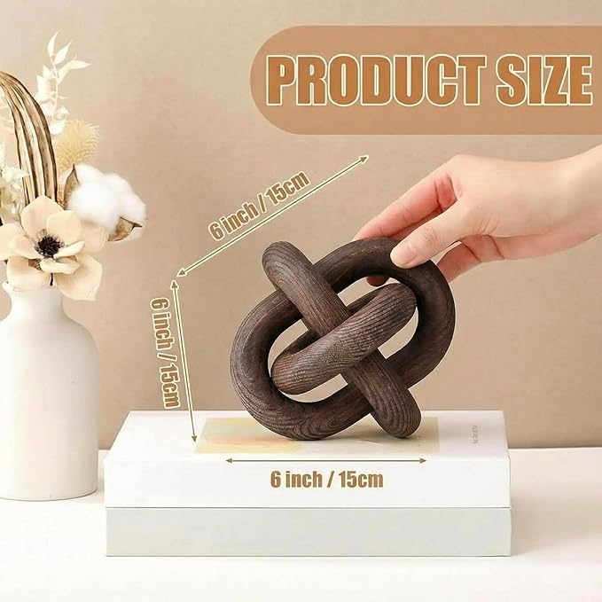3 Link Wood Knot Decor Rustic Home Décor Accents Hand Carved Coffee Table Decoration, Boho Chain Link Decoration, Modern Shelf, Rustic Objects for Home Living Room Bedroom(Black Walnut)
