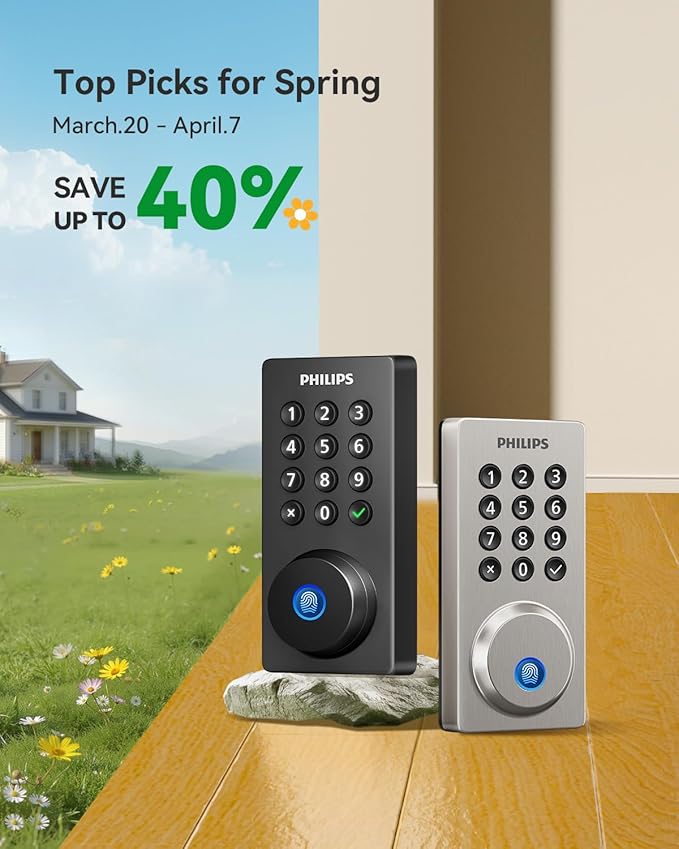 Philips Wi-Fi Door Lock, WiFi Smart Lock Keyless Entry Deadbolt for Front Door, Remote Control, Built-in WiFi, APP Fingerprint Passcode Unlock, Auto Locking