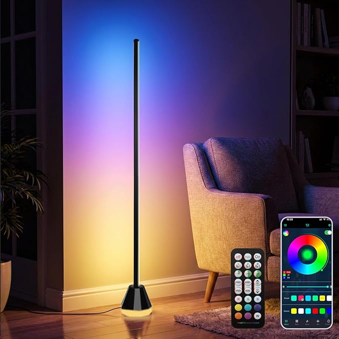 Smart RGB Corner Floor lamp LED Floor lamp Color Floor Lamp with App & Remote Control, 16 Million Colors, Music Sync & Timer Setting for Bedroom & Gaming Room (1 Pack)