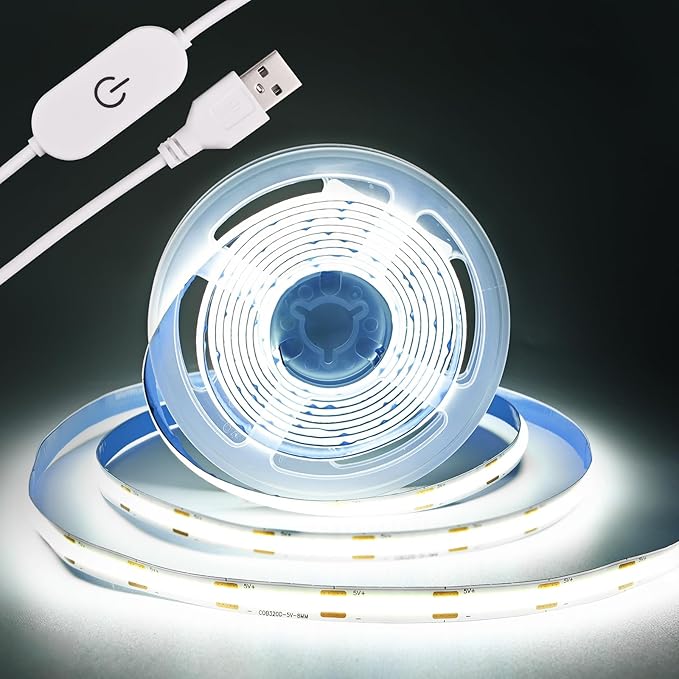 COB LED Strip Light 5V USB Tape 320LED/m Dimmable LED Strip Light USB TV Backlight Flexible Under Cabinet Tape Light for Bedroom,Kitchen,Home DIY Lighting (6500K, 9.84FT)