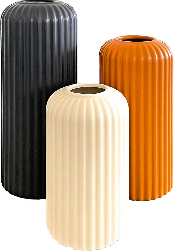 Rumi Decor Modern Ceramic Vases for Living Room, Coffee Table, Home, Fireplace, Shelf Accents, Dining Table - Black