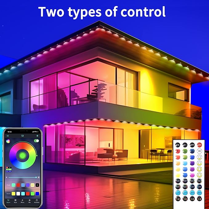 Permanent Outdoor Lights 150ft Smart Outside RGB LED Christmas Light, App Control Remote IP67 Waterproof Eternity Eaves Lighting for Halloween，House，Patio Decor ，Garden Decor, Decorations