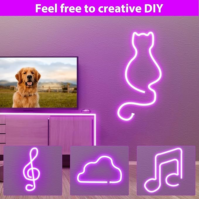 Lamomo LED Neon Lights Purple, 12V 0.39In/Cut Silicone Waterproof DIY Led Strip Lights for Bedroom Indoor Outdoor Decoration（Power Adapter not Included）