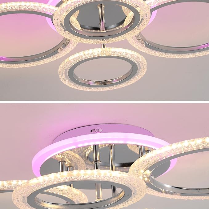 STCH Modern LED Ceiling Light Dimmable, 4 Rings Flush Mounted Ceiling Lamp, Ceiling Light Fixture with Remote, Ceiling Lamp for Kitchen Living Room Bedroom Laundry Room Hallway Office, 3000-6500K