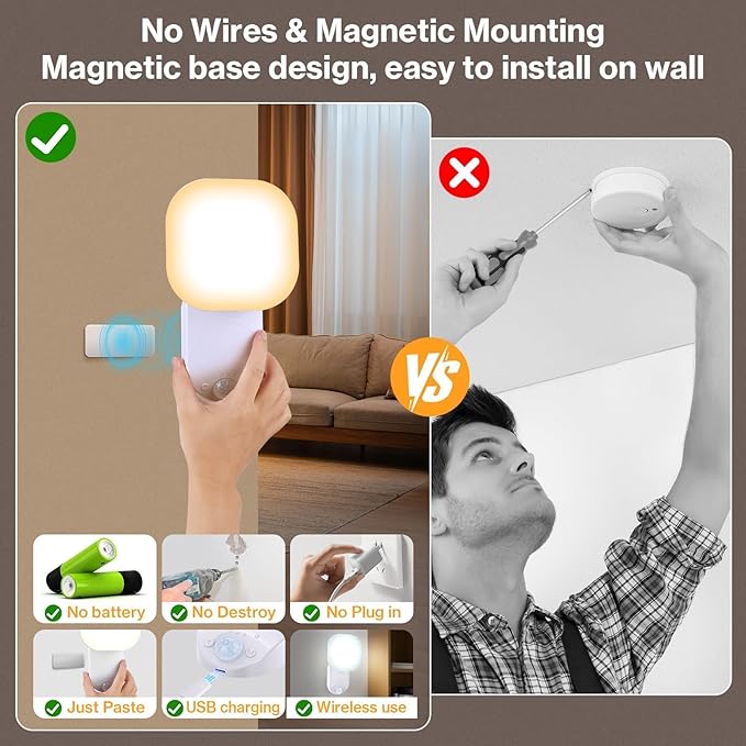 Rechargeable Motion Sensor Wall Light, Magnetic Wireless Closet Light with Remote, Adjustable Lighting & Swivels, Wall Sconce Battery Operated, Motion Sensor Light for Porch Hallway Garage Stairs
