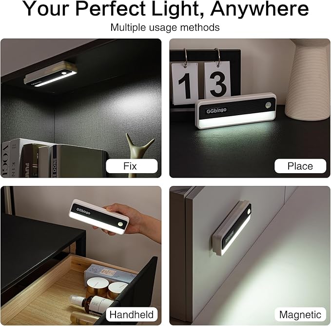 Motion Sensor Night Lights, 1800mAh Rechargeable Motion Activated Night Light, 6000K Battery Operated LED Sensor Light Indoor for Stair, Bedroom, Stairway, Hallway, Kitchen, Cabinet, Closet