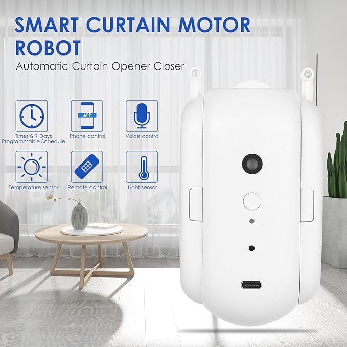 Wireless Automatic Curtain Motor for Track and Rod Systems - Smart Home Automation Device with Bluetooth Connectivity and Integrated Sensors - 4000mAh Rechargeable Battery (U-rail Type Pack of 1)