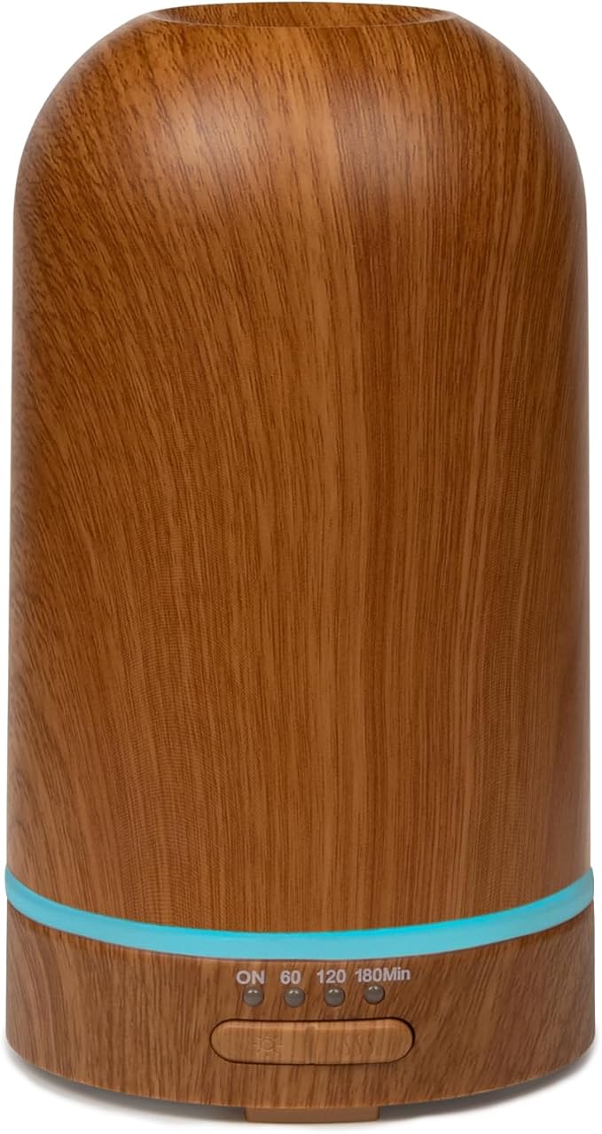 Ultrasonic Essential Oil Diffuser 100ML - Cool Mist Humidifier, 7-Color LED Lights, 3 Timer & Auto Shut-Off, Ideal Gift for Home Bedroom Office (Wood Brown)