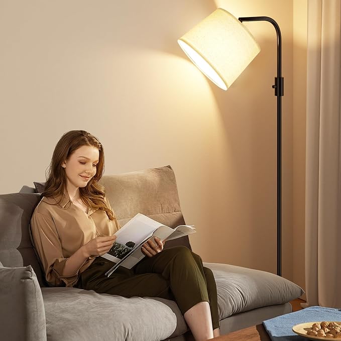 Ambimall 𝐅𝐮𝐥𝐥𝐲 𝐃𝐢𝐦𝐦𝐚𝐛𝐥𝐞 Floor Lamp - Floor Lamps with 9W 𝐋𝐄𝐃 Bulb, Standing Lamps for Living Room with Adjust Head, Modern Standing Tall Light Rotary Switch for Office